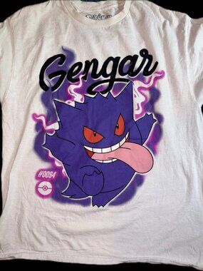 Pokemon Gengar Graphic Tee Large White Short Sleeve T-Shirt